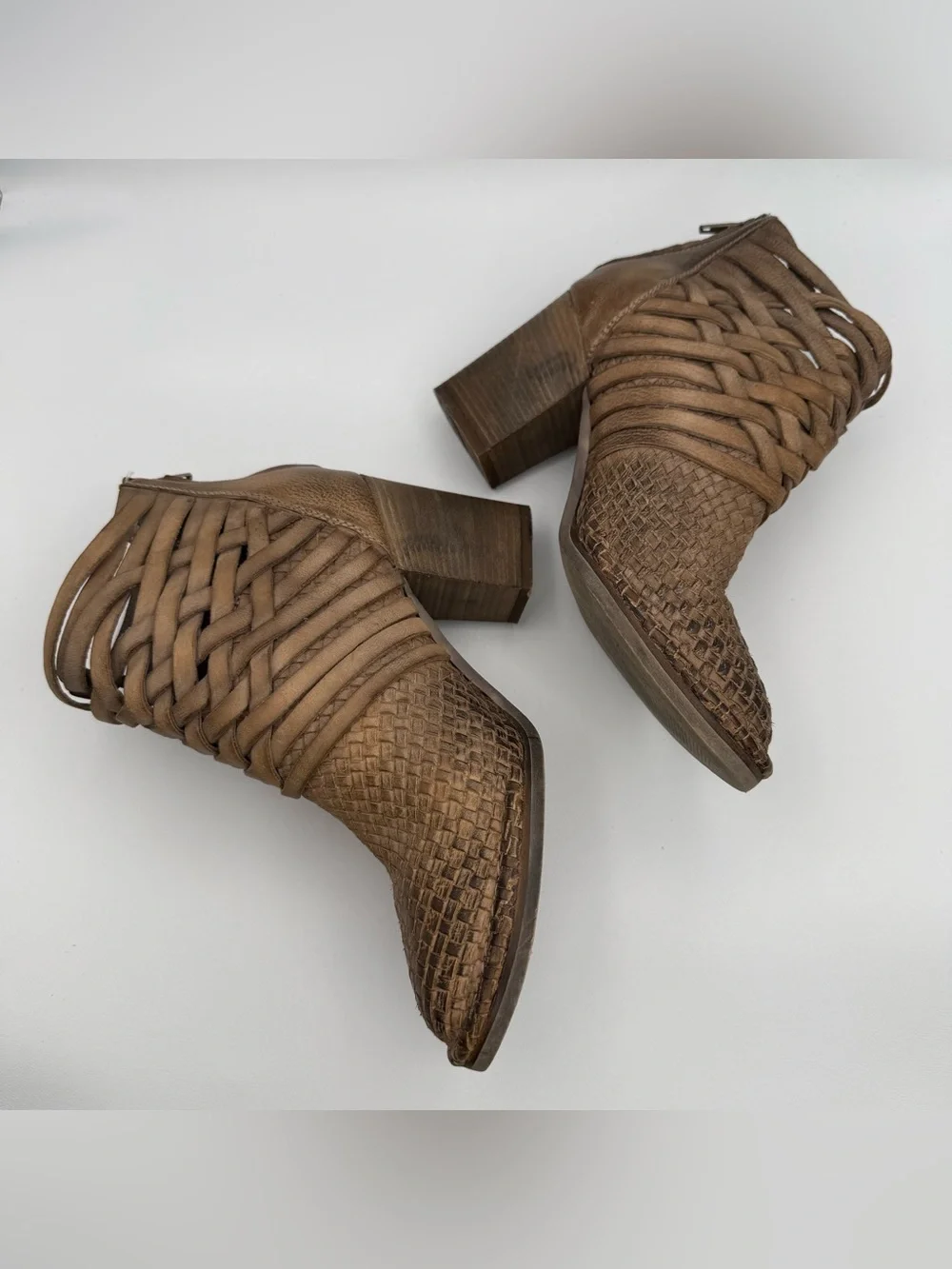 Sundance Promise Woven Burnished Leather Heeled Bootie 38 Western Boho Festival